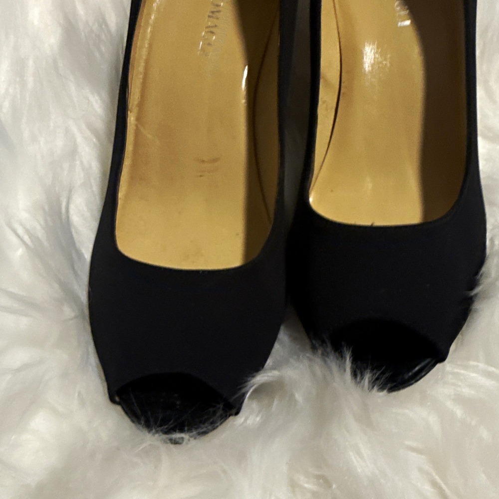 Bruno Magli Black Peep Toe Stiletto Pumps Patent Accents Slip-On 10B